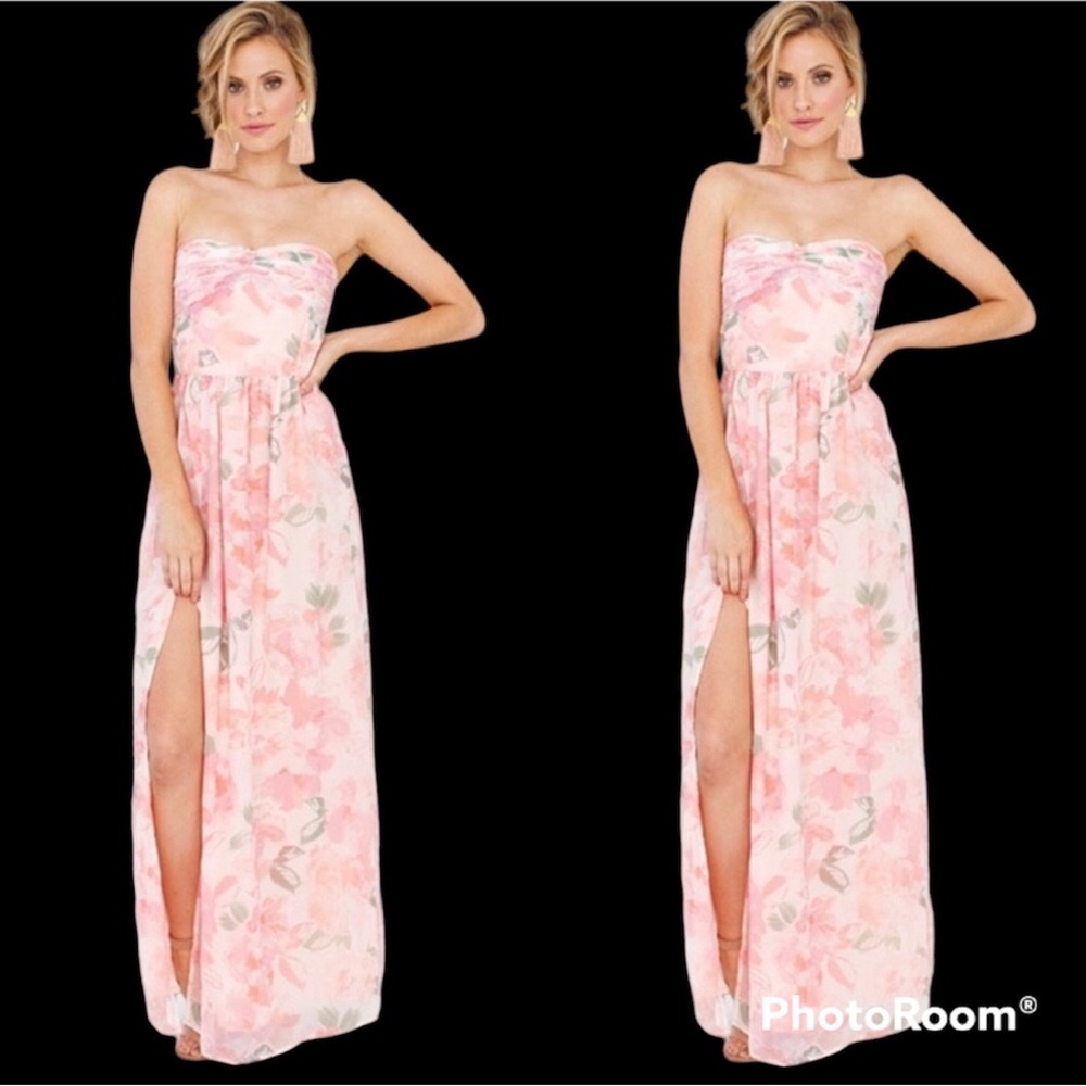 Plum Pretty Sugar, strapless maxi dress with front slit on the side, size 2